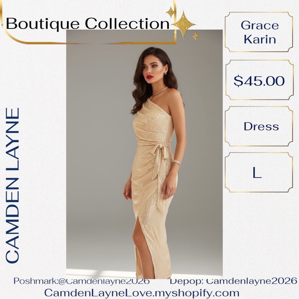 Grace Karin One Shoulder Gold Dress
